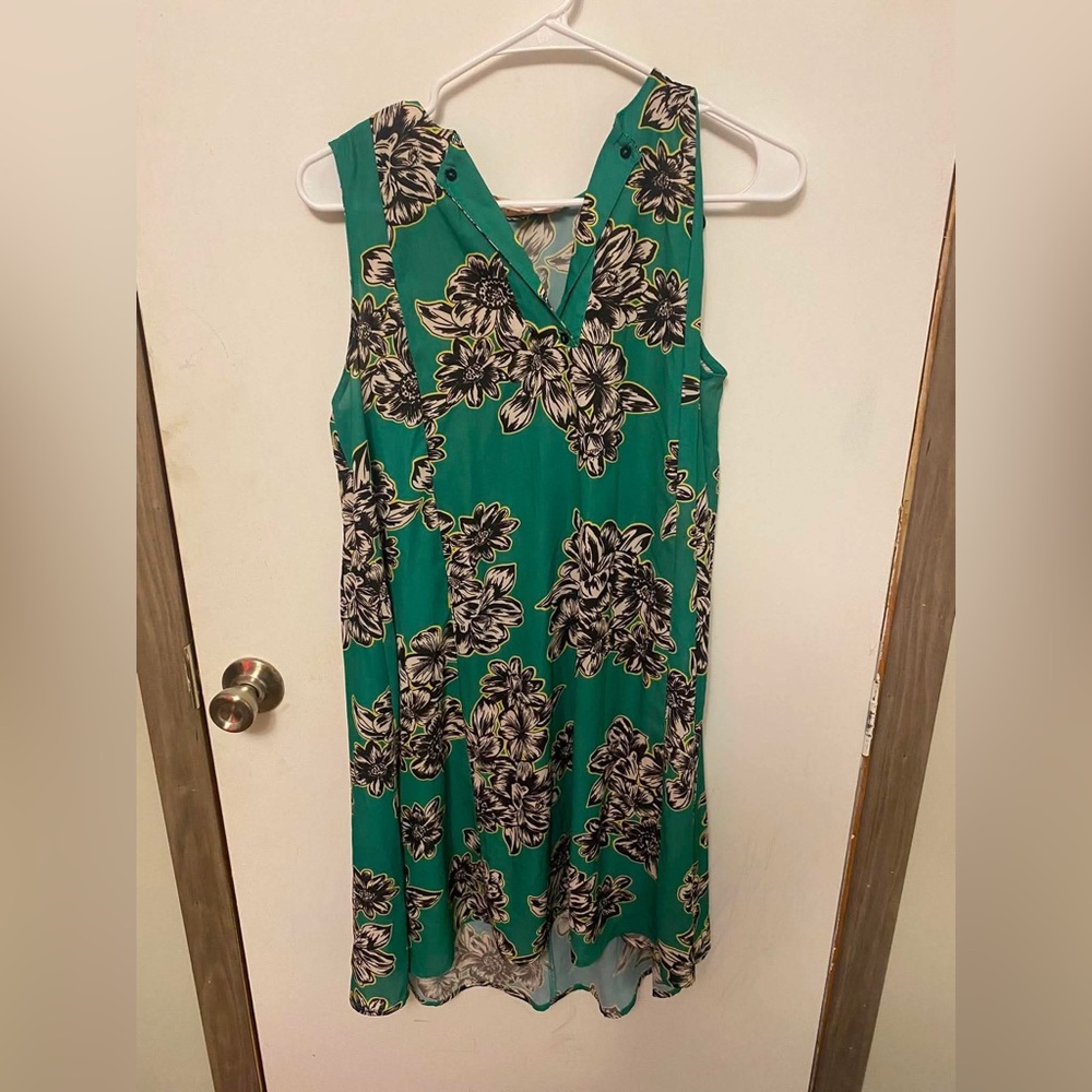 Philosophy Teal Floral Midi Dress with Black & White Blooms